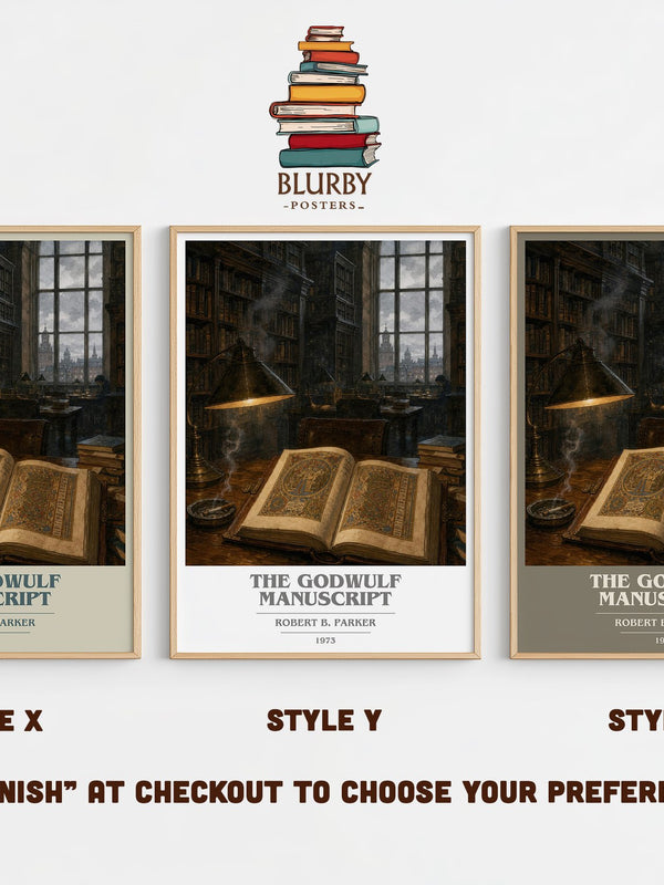 The Godwulf Manuscript book cover print in frame leaning in hallway – crime wall art