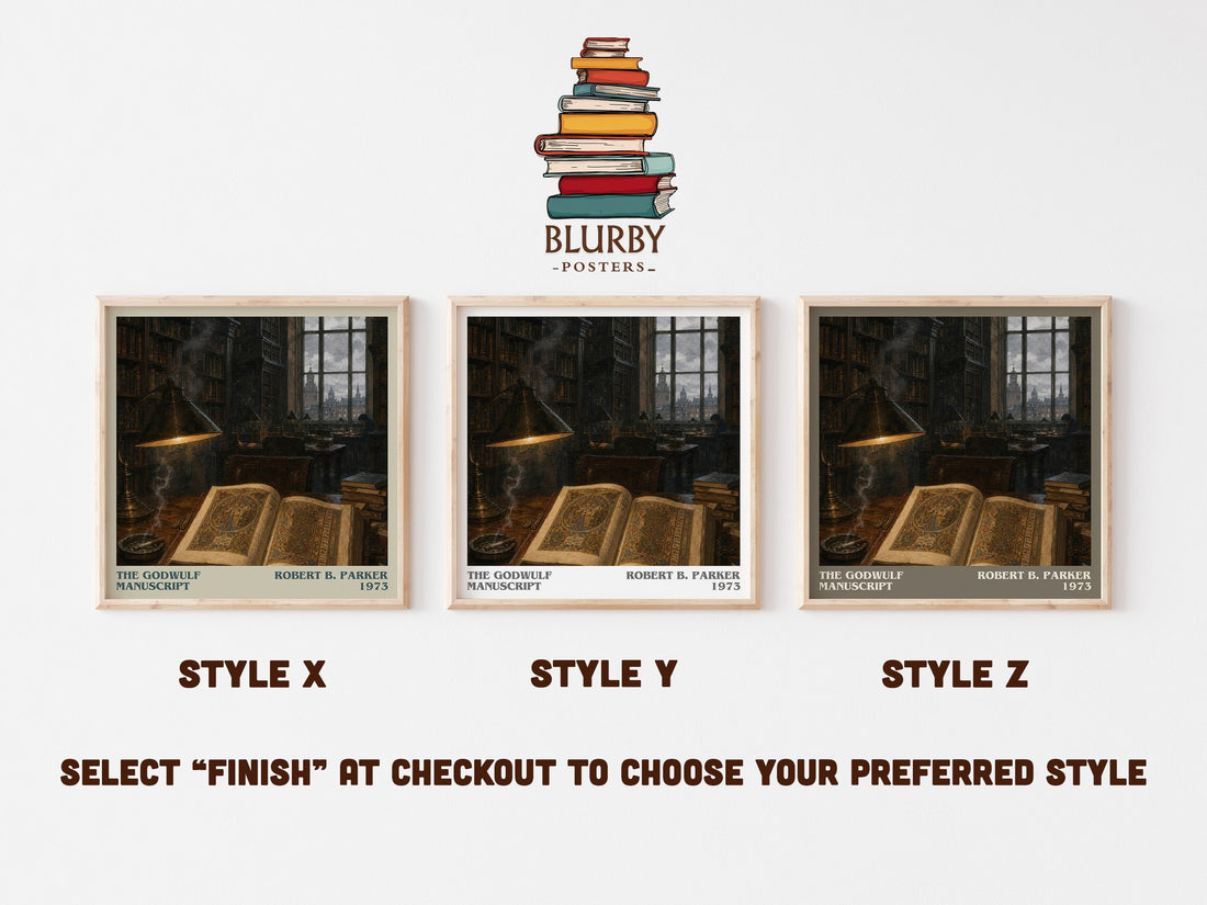 The Godwulf Manuscript literary print in frame leaning in hallway – crime wall art (mockup)
