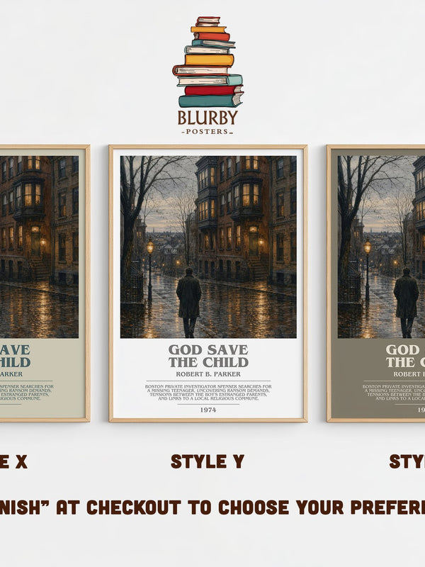 God Save the Child bookish print in frame leaning in hallway – crime wall art