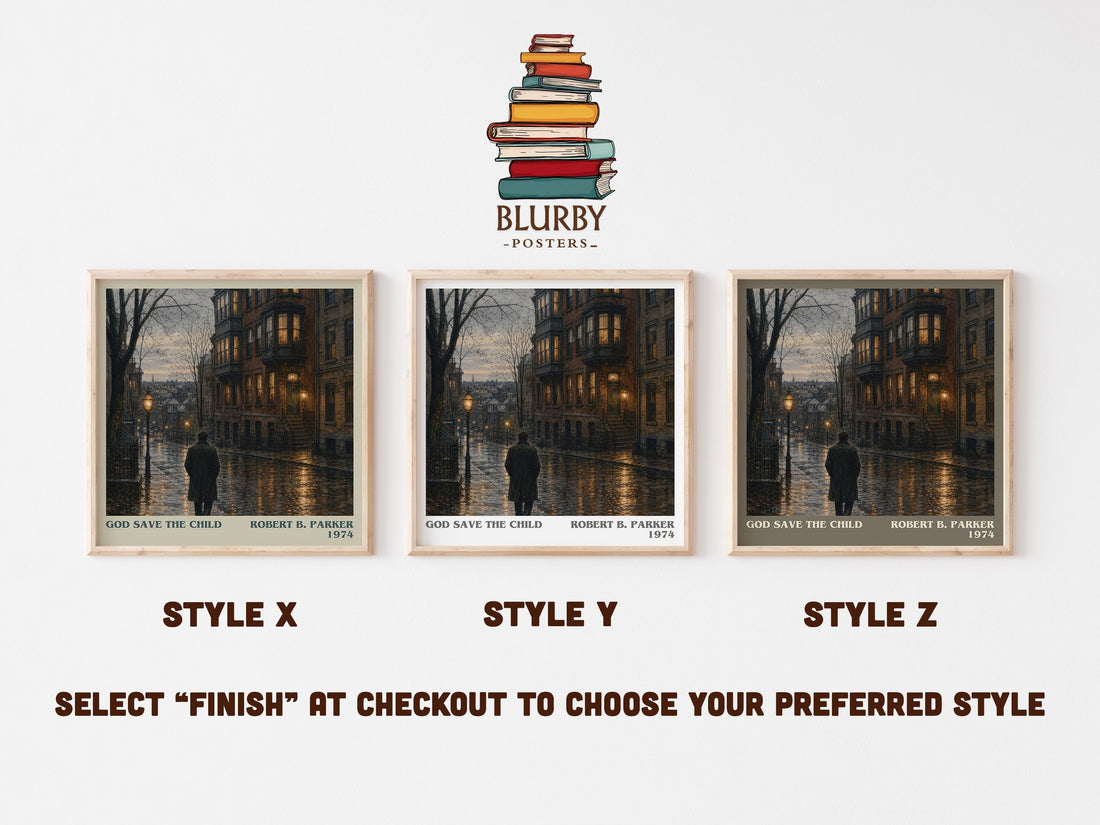 God Save the Child literary print in frame leaning in hallway – crime wall art (mockup)