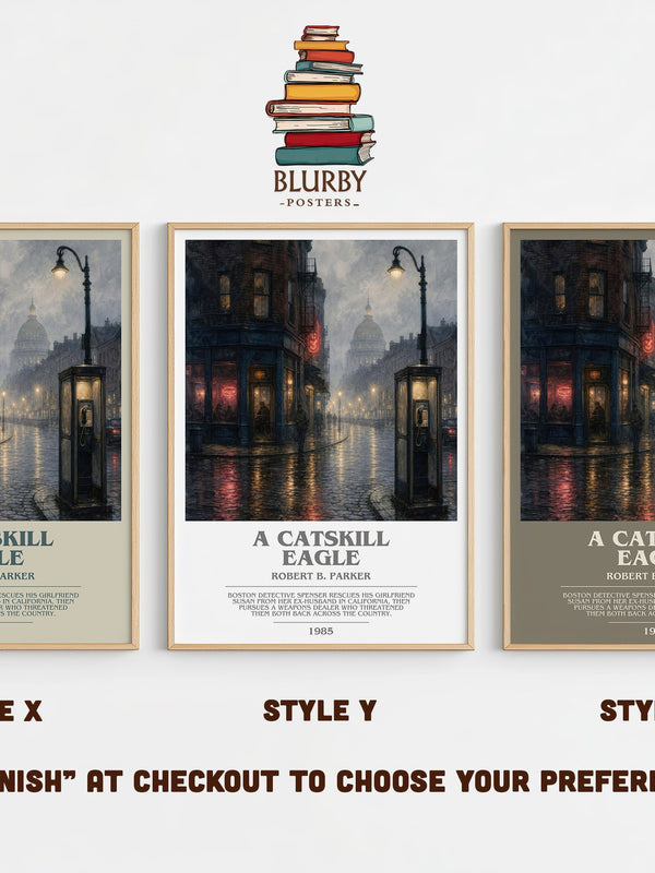 A Catskill Eagle bookish print in frame leaning in hallway – mystery wall art