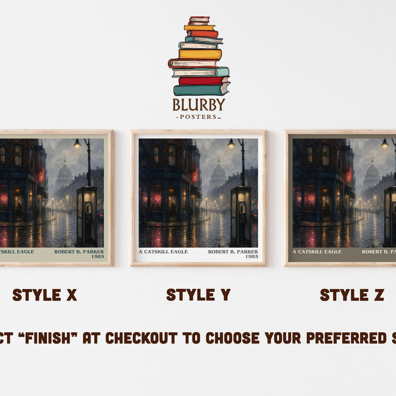 A Catskill Eagle literary print in frame leaning in hallway – mystery wall art