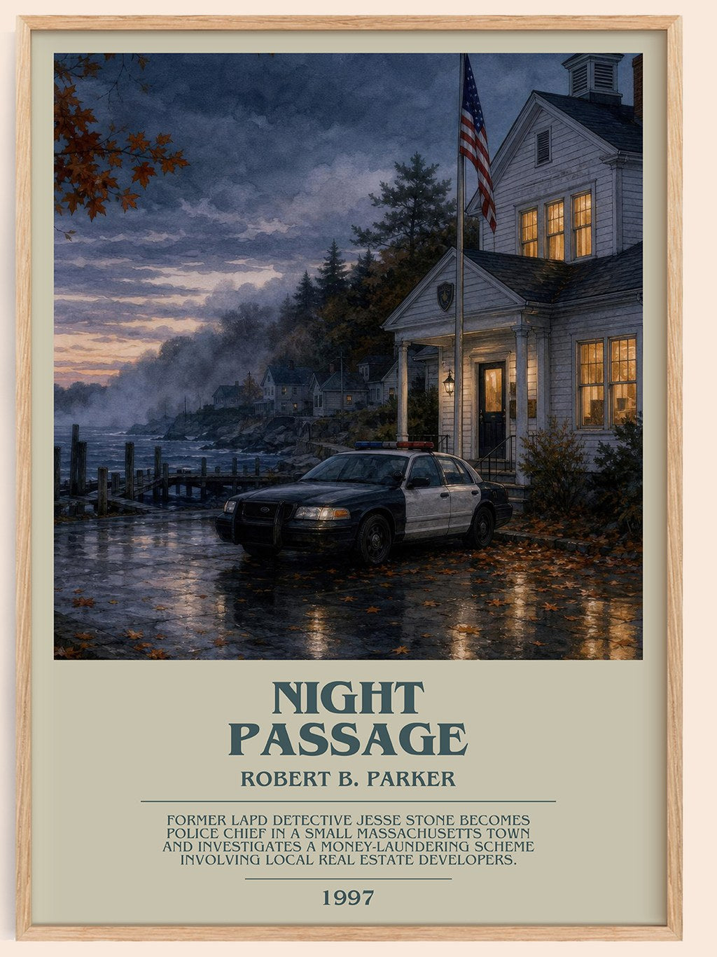 Night Passage bookish book poster by Robert B. Parker – framed literary art print