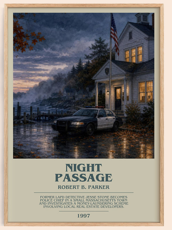 Night Passage bookish book poster by Robert B. Parker – framed literary art print