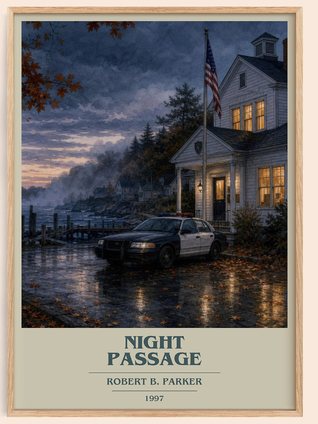 Night Passage book cover book poster by Robert B. Parker – framed literary art print