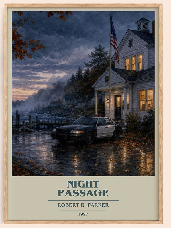 Night Passage book cover book poster by Robert B. Parker – framed literary art print