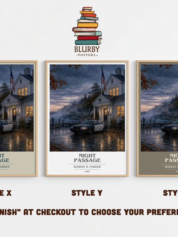 Night Passage book cover print in frame leaning in hallway – crime wall art
