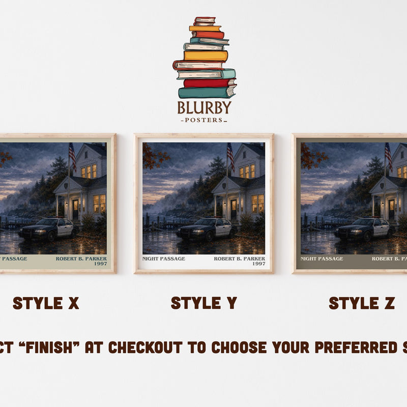 Night Passage literary print in frame leaning in hallway – crime wall art