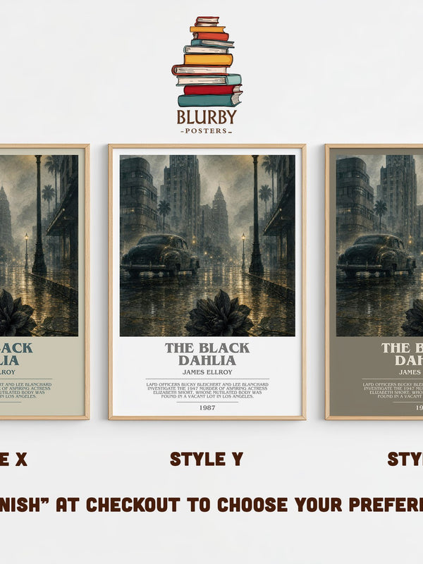 The Black Dahlia bookish print in frame leaning in hallway – crime wall art