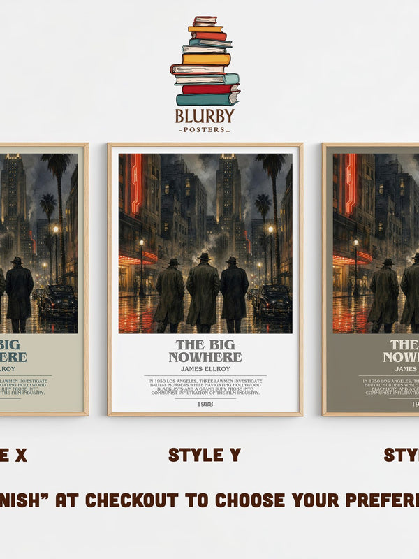 The Big Nowhere bookish print in frame leaning in hallway – crime wall art