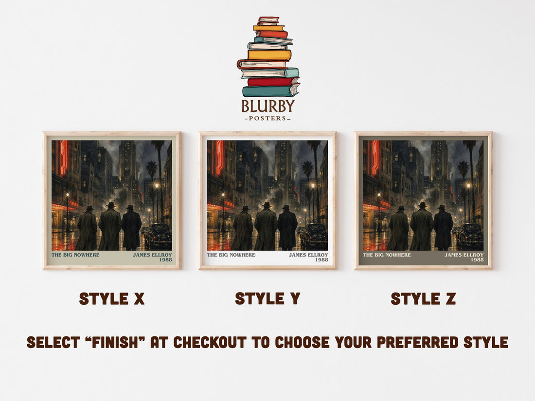 The Big Nowhere literary print in frame leaning in hallway – crime wall art (mockup)