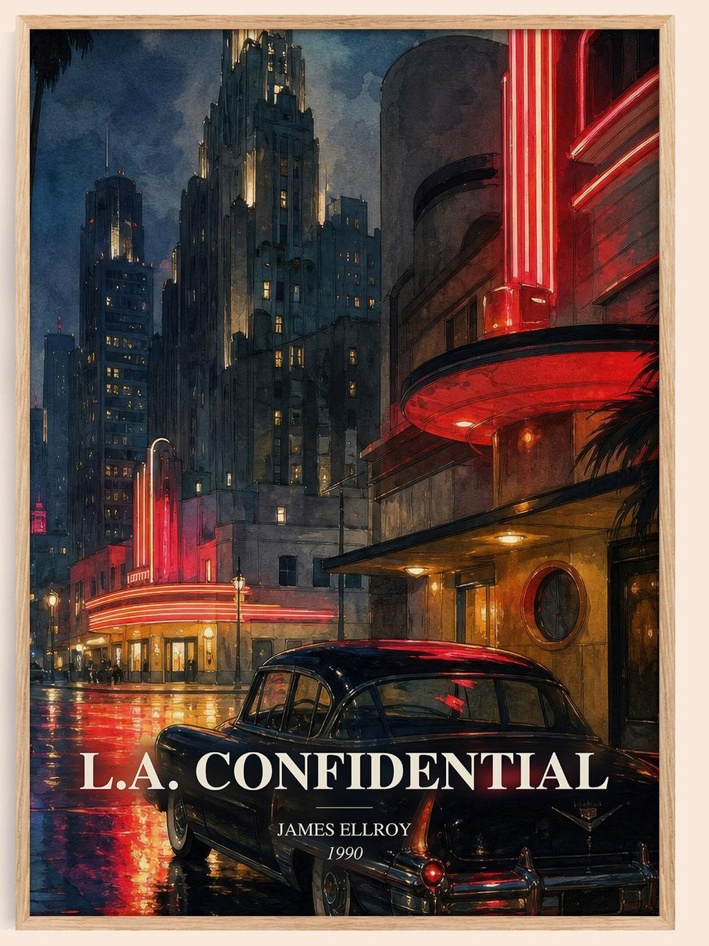 L.A. Confidential watercolour book poster by James Ellroy – framed literary art print