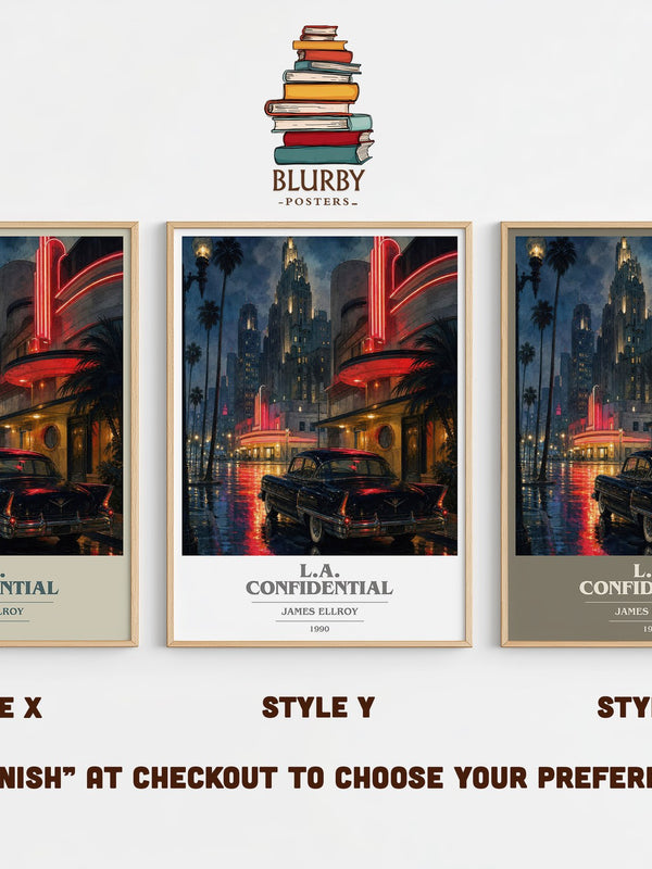 L.A. Confidential book cover print in frame leaning in hallway – crime wall art