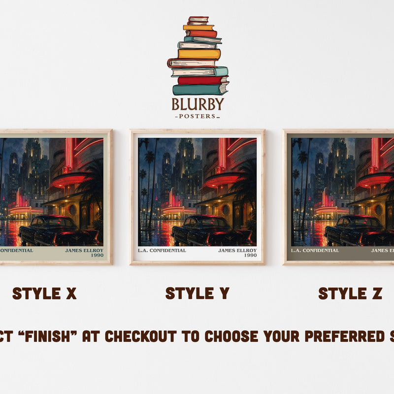 L.A. Confidential literary print in frame leaning in hallway – crime wall art