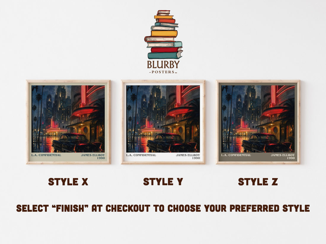 L.A. Confidential literary print in frame leaning in hallway – crime wall art (mockup)