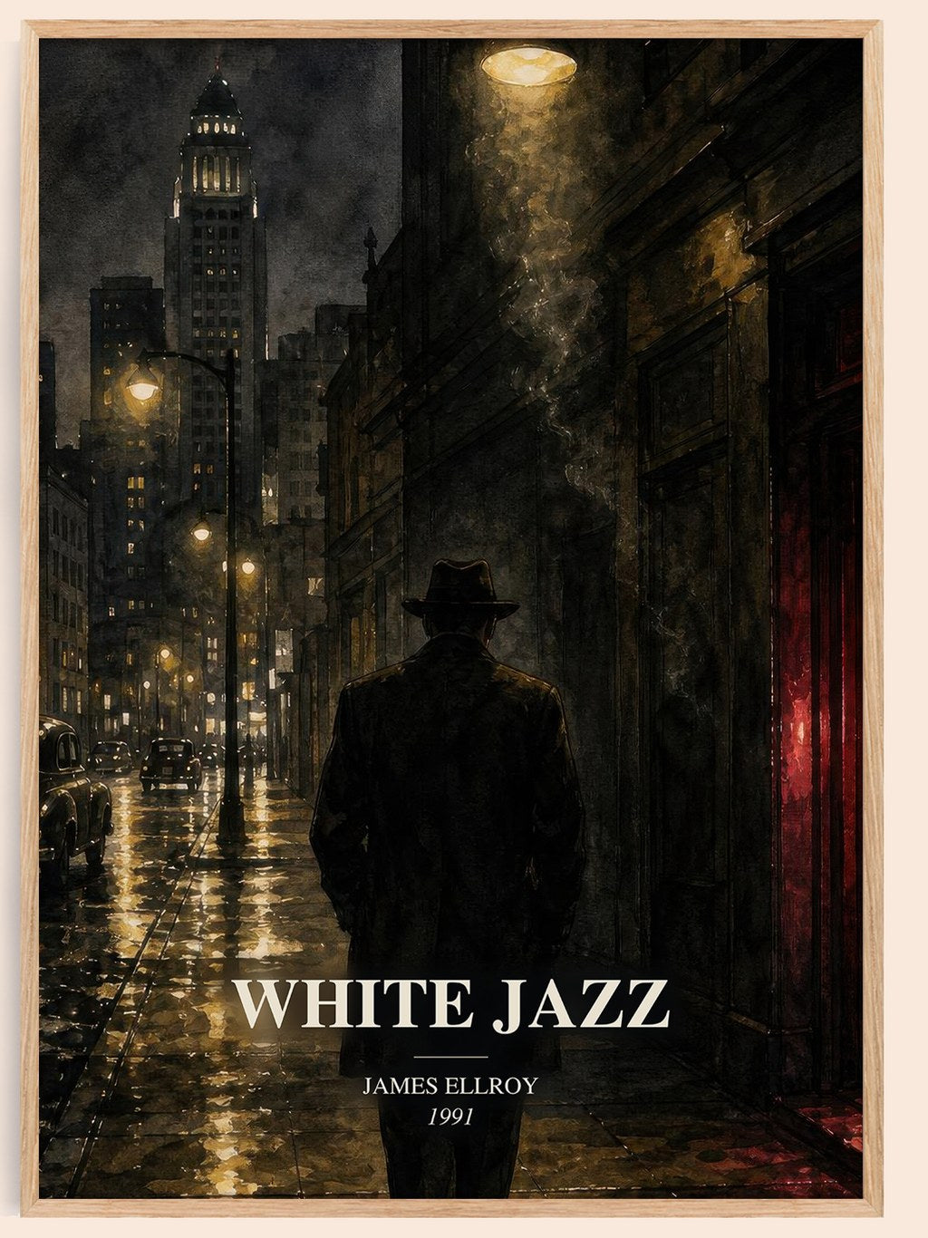 White Jazz watercolour book poster by James Ellroy – framed literary art print