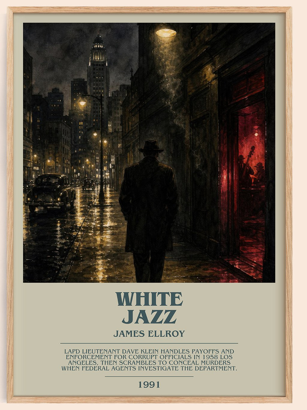 White Jazz bookish book poster by James Ellroy – framed literary art print