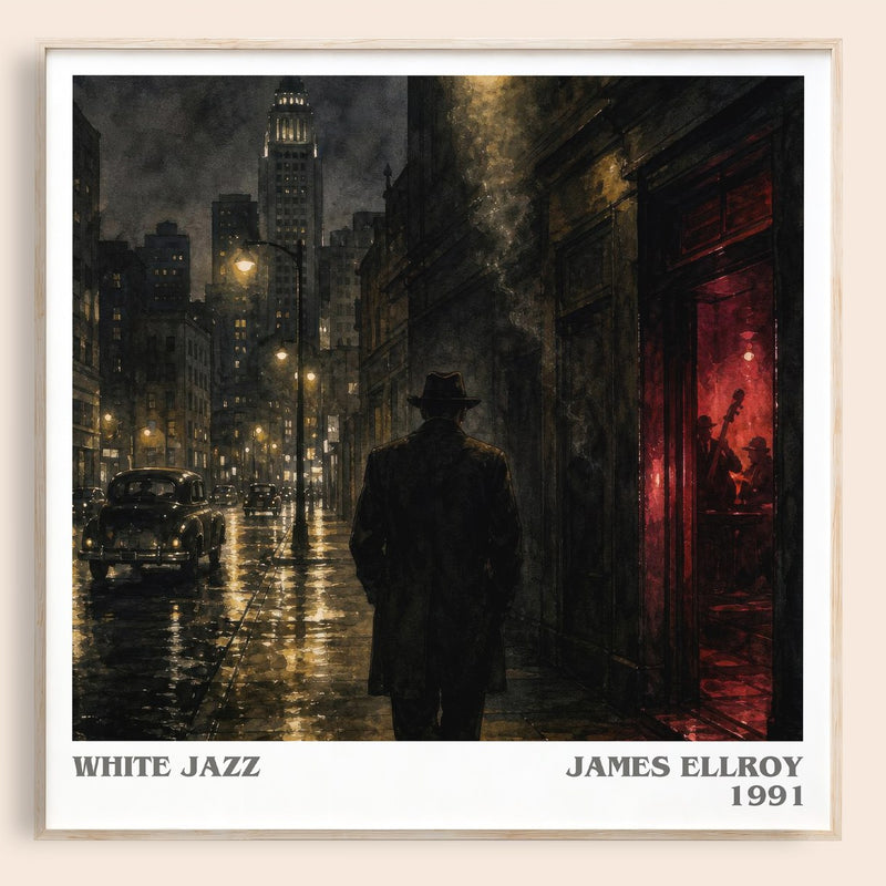 White Jazz literary book poster by James Ellroy – framed literary art print