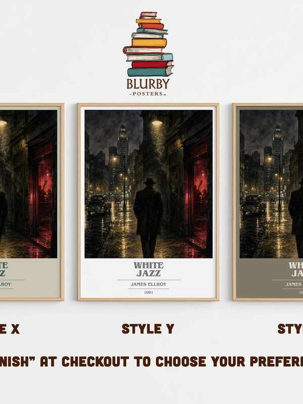 White Jazz book cover print in frame leaning in hallway – crime wall art