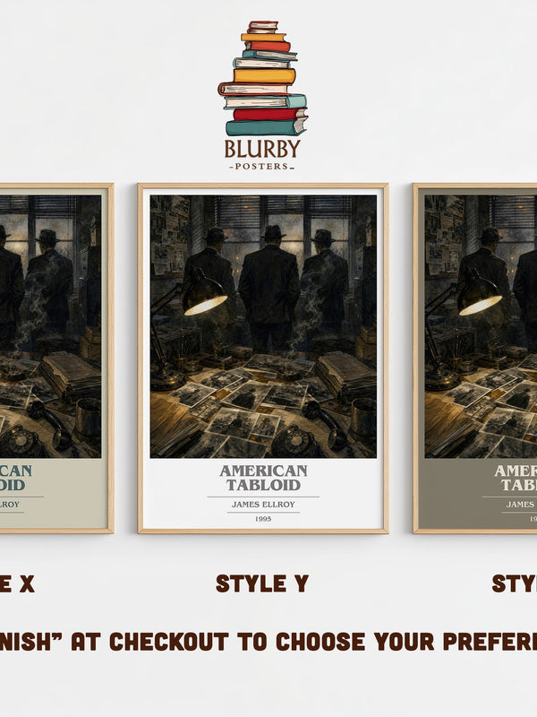 American Tabloid book cover print in frame leaning in hallway – crime wall art