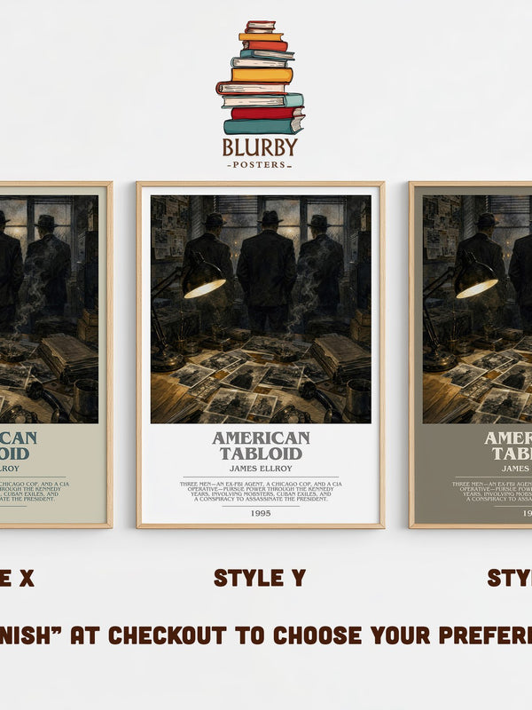 American Tabloid bookish print in frame leaning in hallway – crime wall art