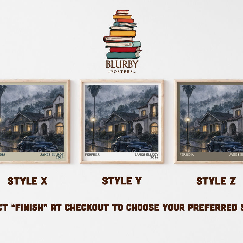 Perfidia literary print in frame leaning in hallway – crime wall art