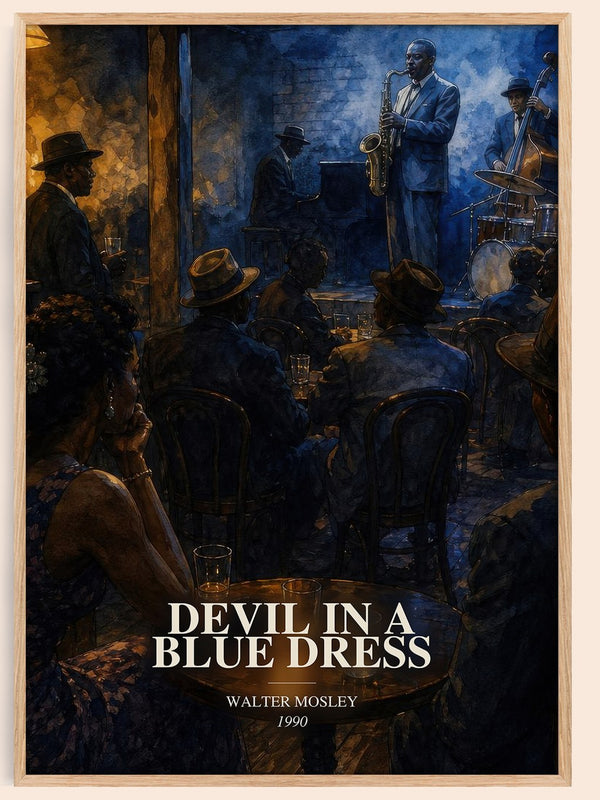 Devil in a Blue Dress watercolour book poster by Walter Mosley – framed literary art print