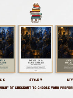 Devil in a Blue Dress bookish print in frame leaning in hallway – crime wall art