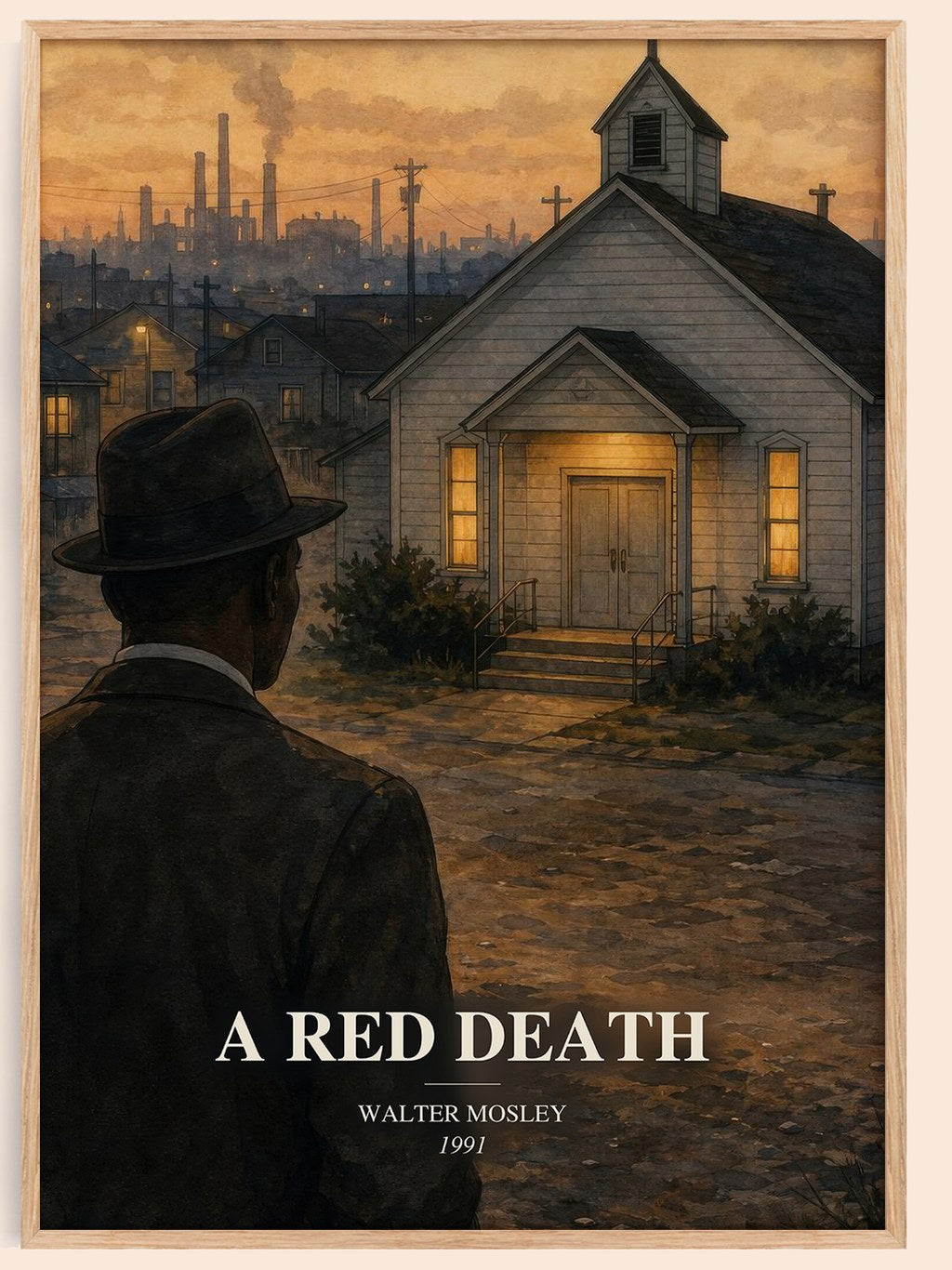 A Red Death watercolour book poster by Walter Mosley – framed literary art print