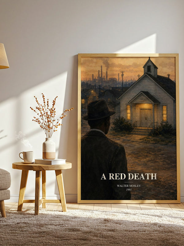 A Red Death watercolour print in frame leaning in hallway – crime wall art