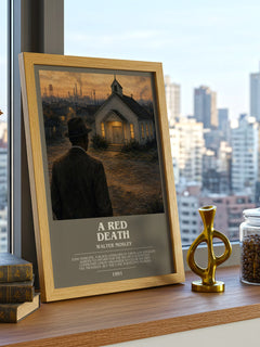 A Red Death bookish print framed by window – literary home decor