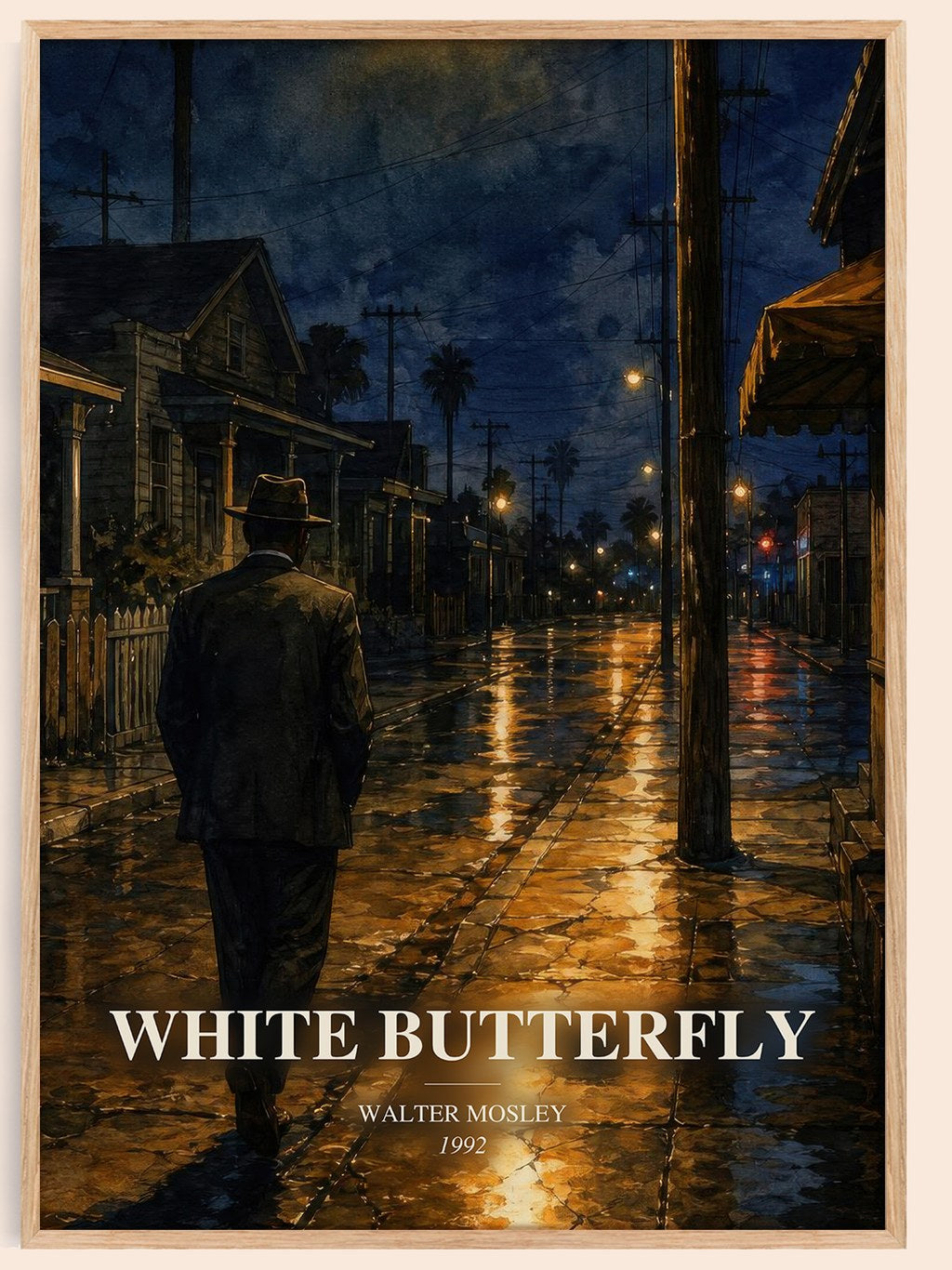 White Butterfly watercolour book poster by Walter Mosley – framed literary art print