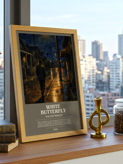 White Butterfly bookish print framed by window – literary home decor