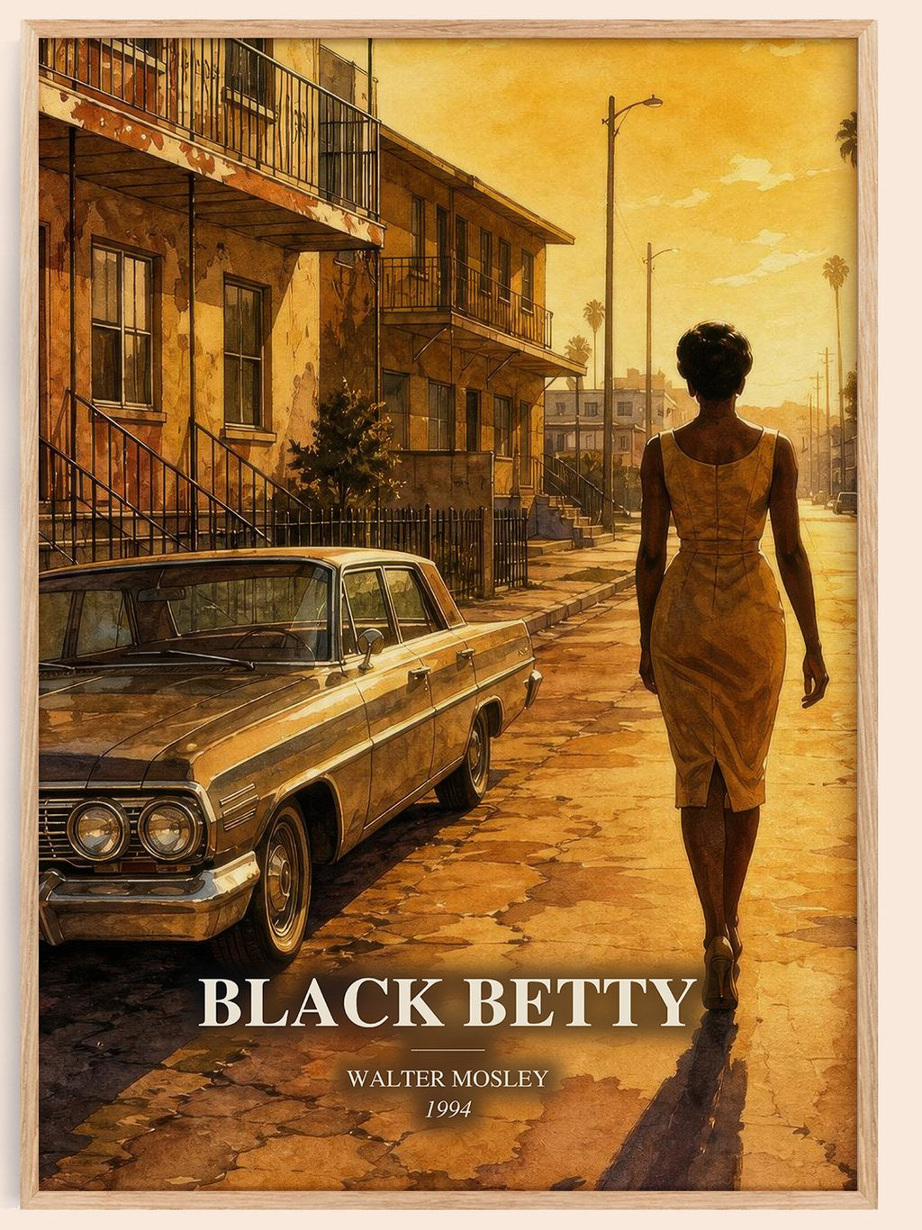 Black Betty watercolour book poster by Walter Mosley – framed literary art print
