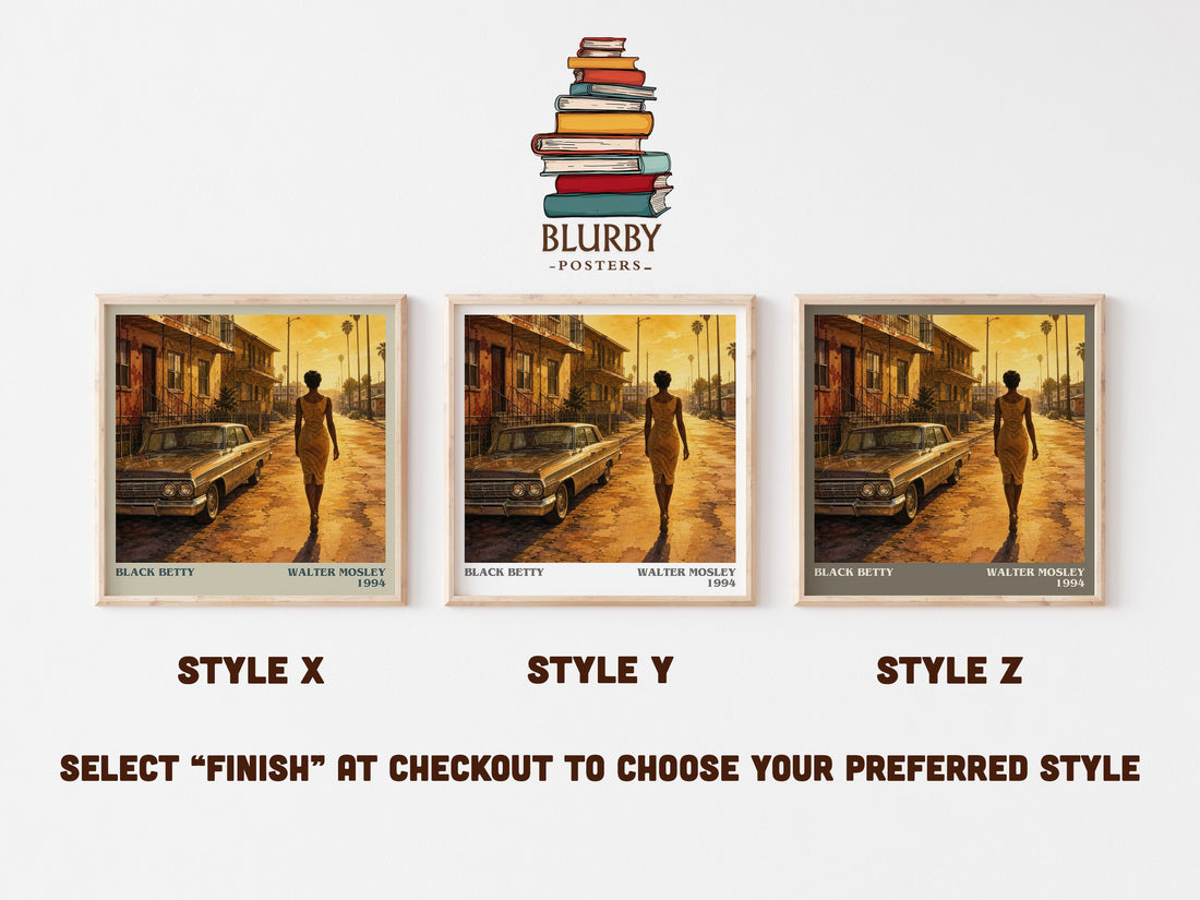 Black Betty literary print in frame leaning in hallway – crime wall art (mockup)