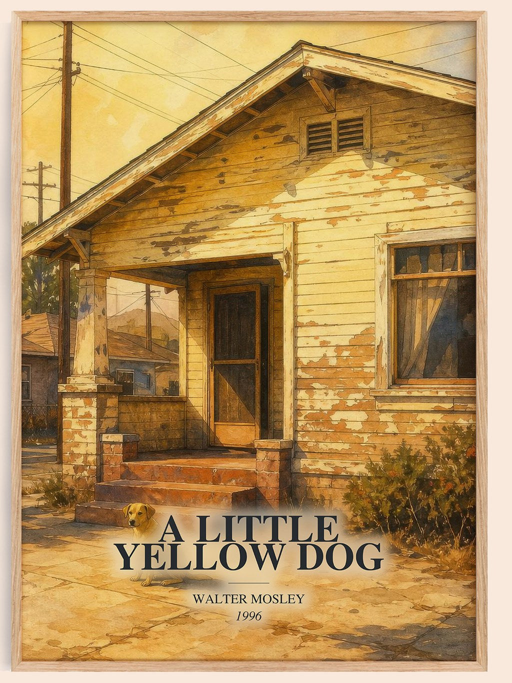A Little Yellow Dog watercolour book poster by Walter Mosley – framed literary art print