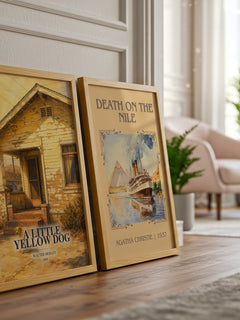A Little Yellow Dog watercolour print framed by window – literary home decor