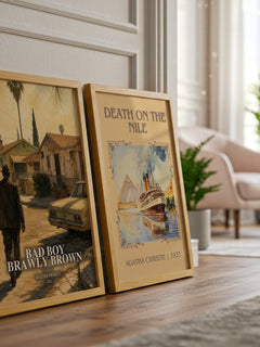 Bad Boy Brawly Brown watercolour print framed by window – literary home decor