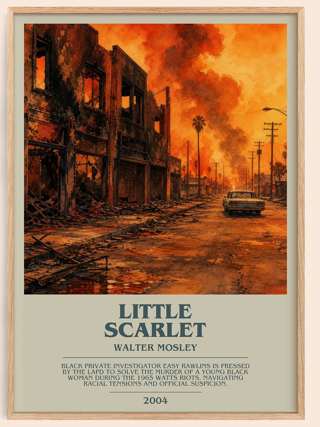 Little Scarlet bookish book poster by Walter Mosley – framed literary art print