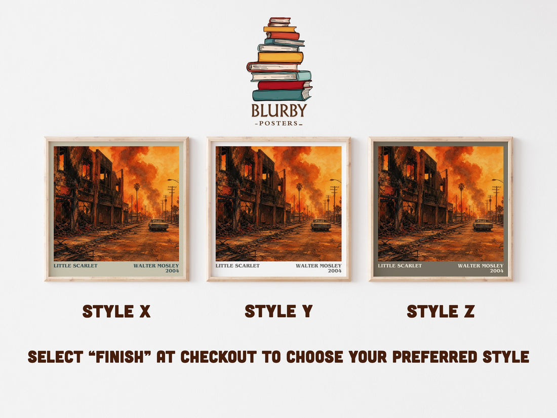 Little Scarlet literary print in frame leaning in hallway – crime wall art (mockup)