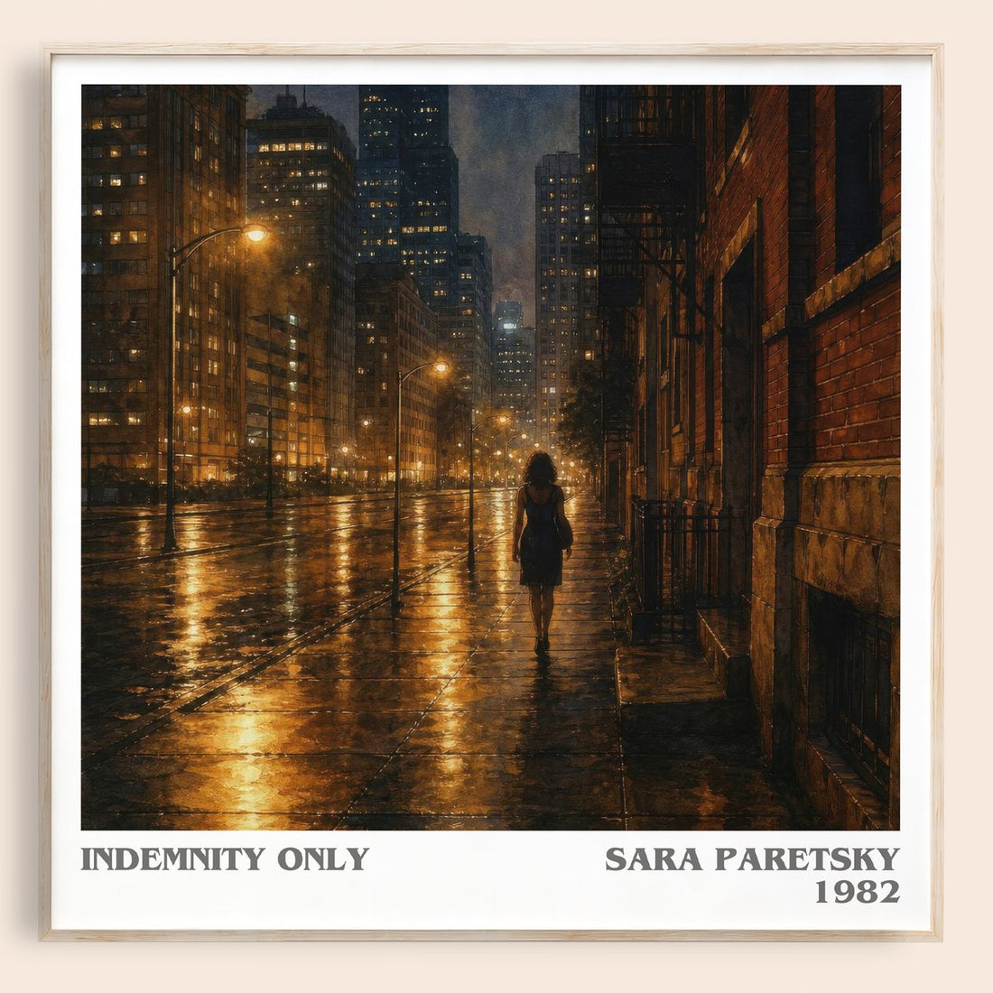 Indemnity Only literary book poster by Sara Paretsky – framed literary art print