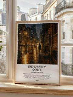 Indemnity Only bookish poster colour and style options – Sara Paretsky book art