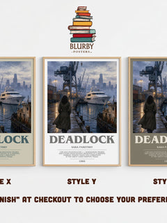 Deadlock bookish print in frame leaning in hallway – crime wall art