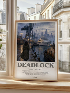 Deadlock bookish poster colour and style options – Sara Paretsky book art