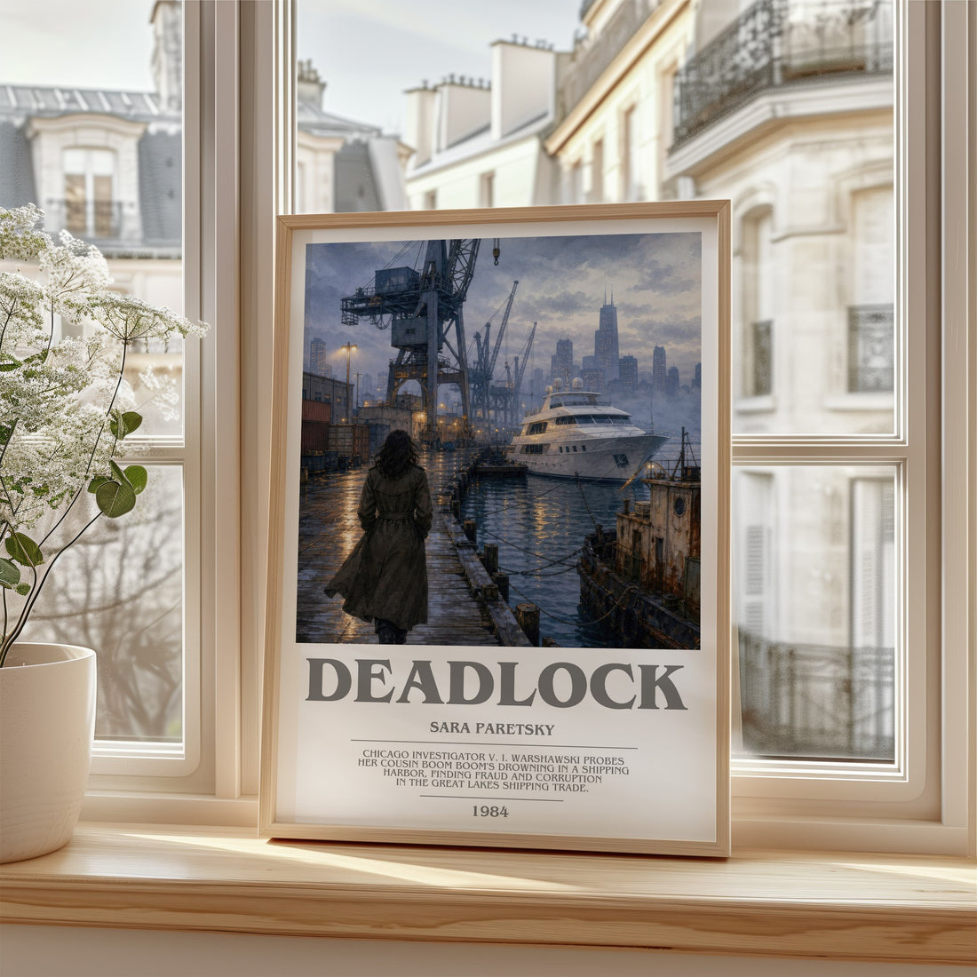 Deadlock bookish poster colour and style options – Sara Paretsky book art