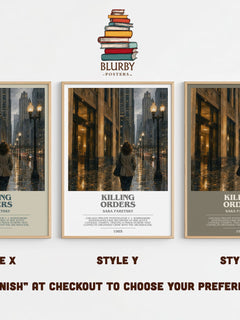Killing Orders bookish print in frame leaning in hallway – crime wall art