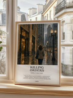 Killing Orders bookish poster colour and style options – Sara Paretsky book art