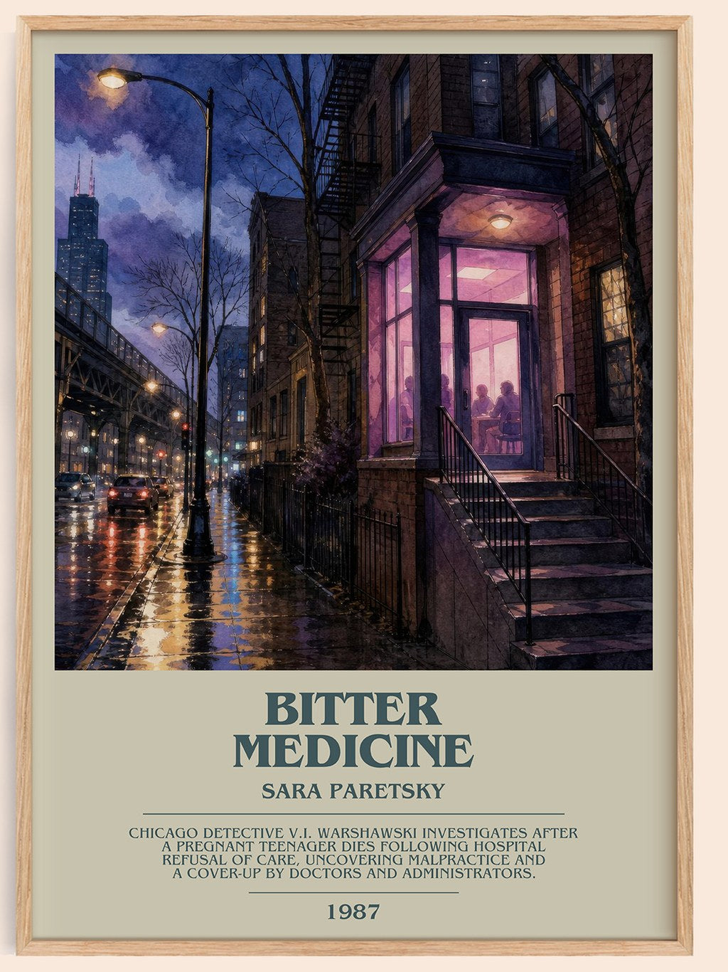 Bitter Medicine bookish book poster by Sara Paretsky – framed literary art print