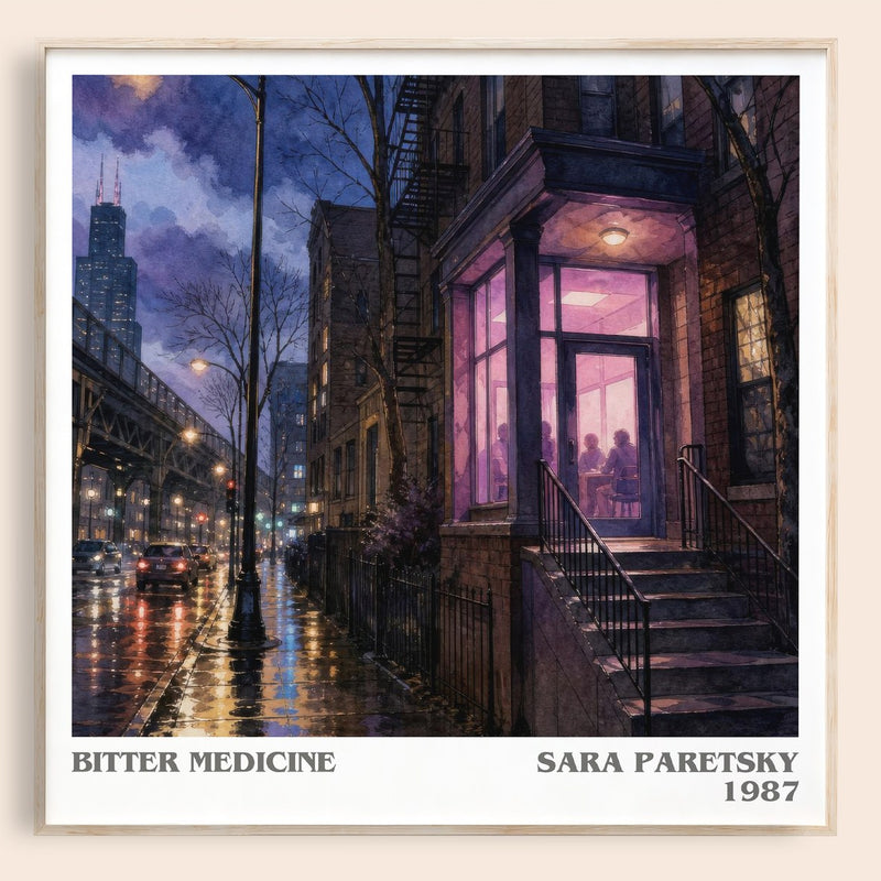 Bitter Medicine literary book poster by Sara Paretsky – framed literary art print