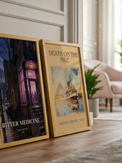 Bitter Medicine watercolour print framed by window – literary home decor
